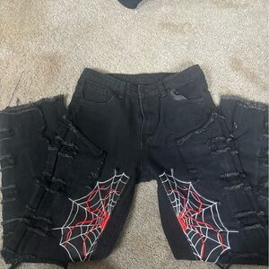 Black Distressed Jeans with Spider Web Design